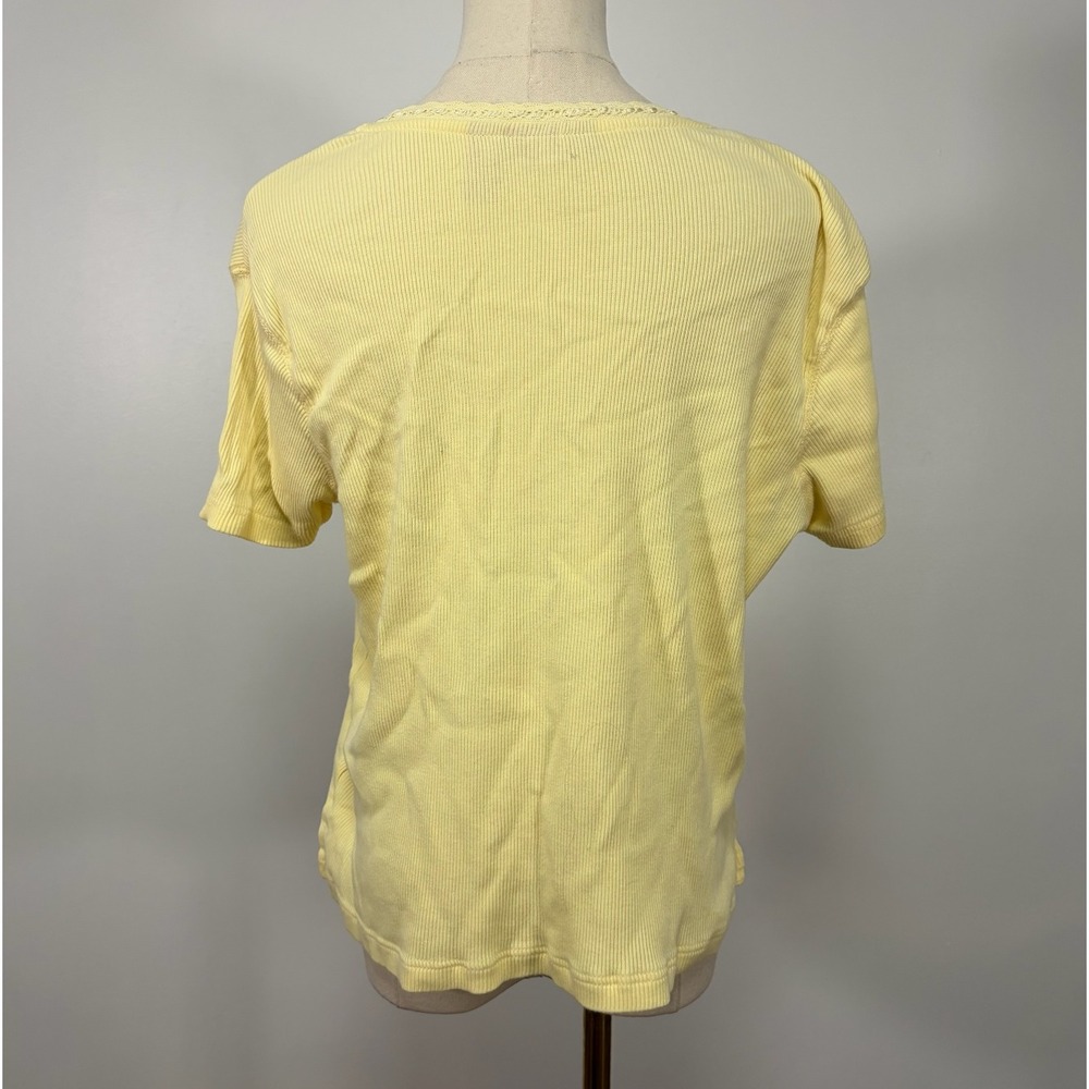 Vintage Y2K Gloria Vanderbilt Pastel Butter Yellow Ribbed Lace Trim Top XL - Picture 4 of 8